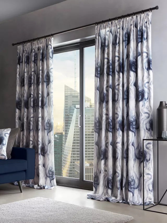 Clarke & Clarke Tessuto Pair Lined Pencil Pleat Curtains 228 x 182cm - Smoke - Kazoop 