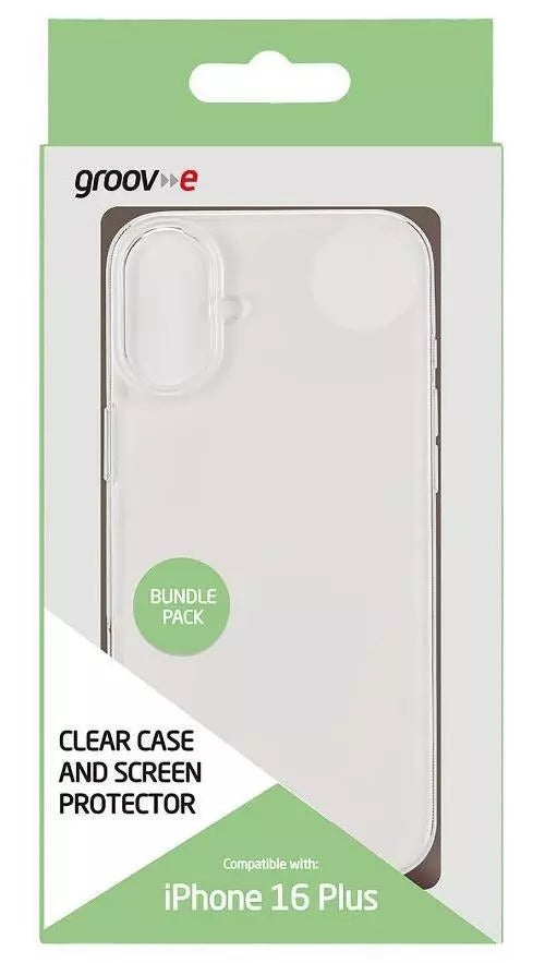 GROOV-E Shell Case and Screen Protector Bundle for iPhone 16 GVMP188 - Clear