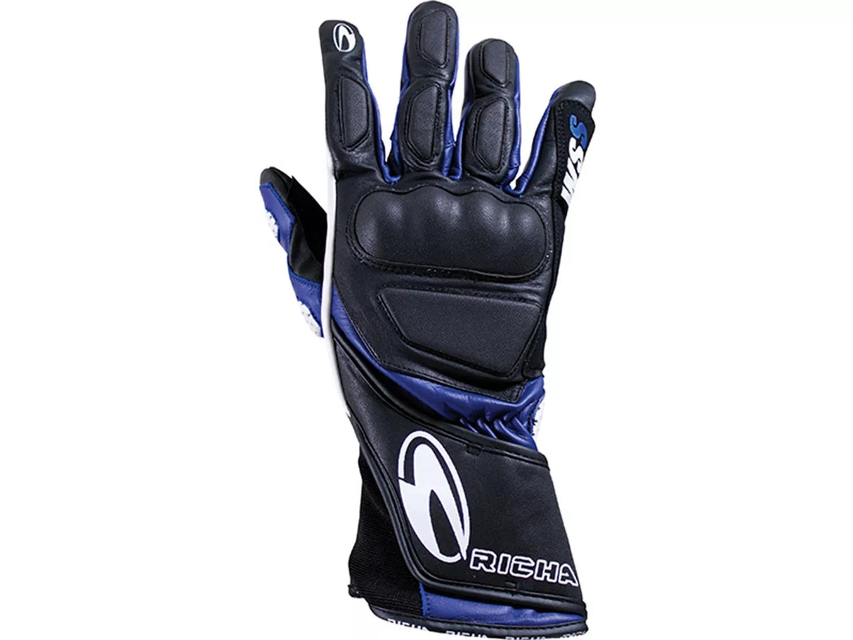 Richa Men's WSS Plastic Knuckle Leather Motorcycle Glove - Black/Blue - S