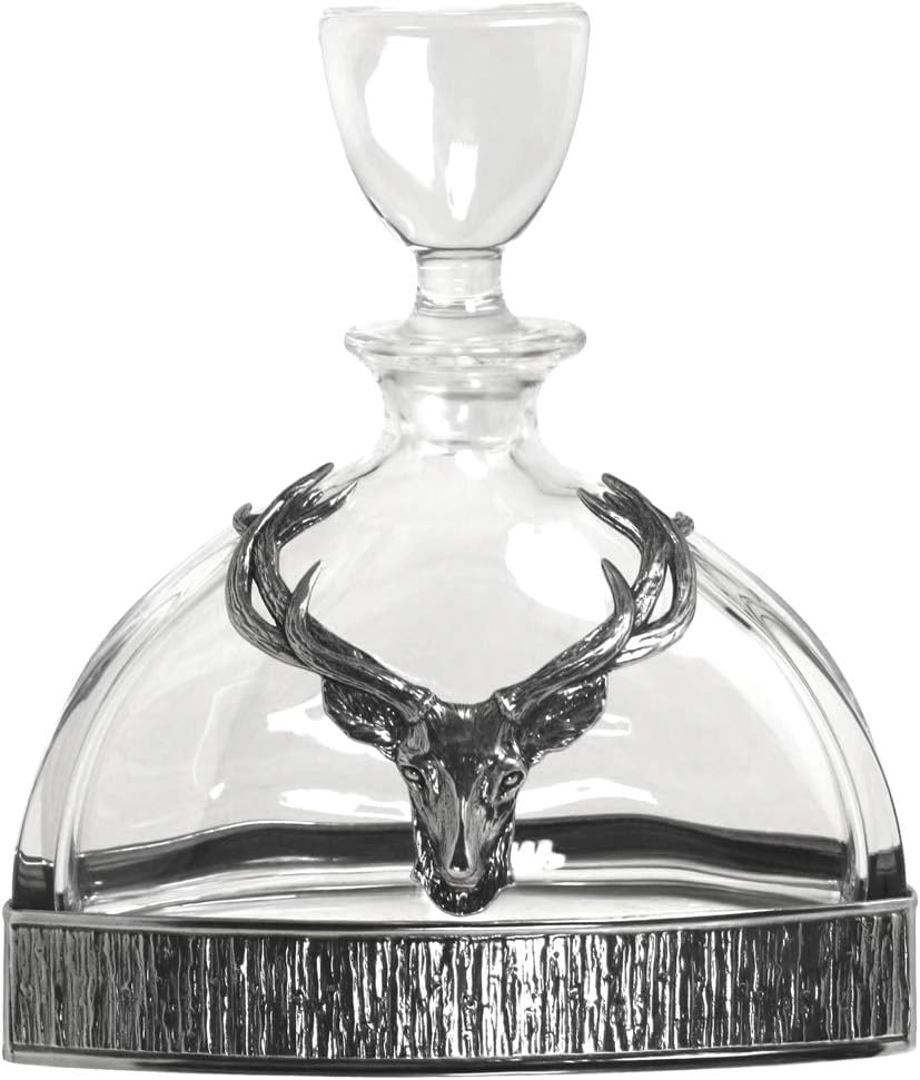 English Pewter Company Stag Crystal Decanter 570ml H22 x W7.5 x D18.5cm - Kazoop 