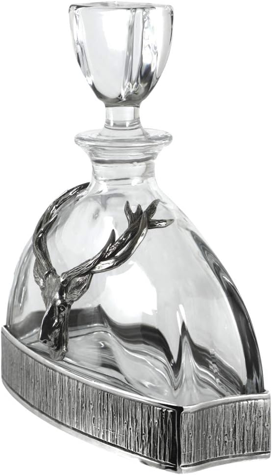 English Pewter Company Stag Crystal Decanter 570ml H22 x W7.5 x D18.5cm - Kazoop 