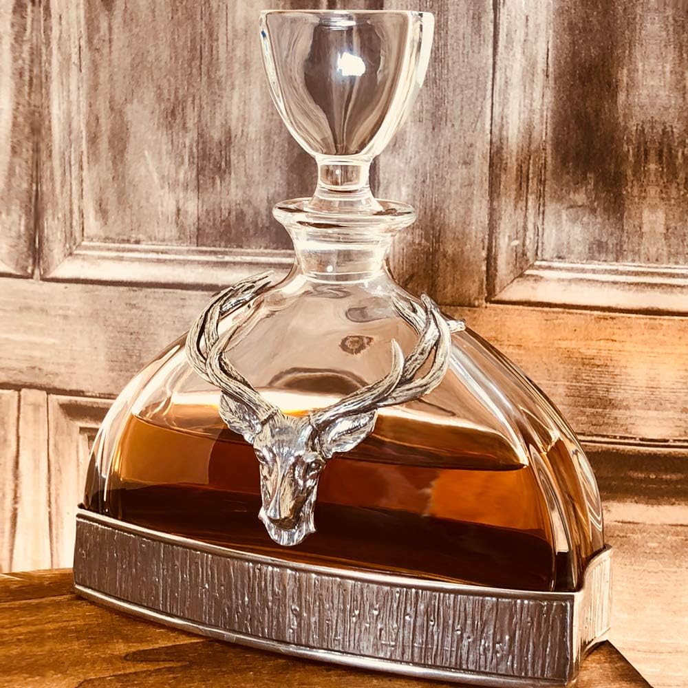 English Pewter Company Stag Crystal Decanter 570ml H22 x W7.5 x D18.5cm - Kazoop 