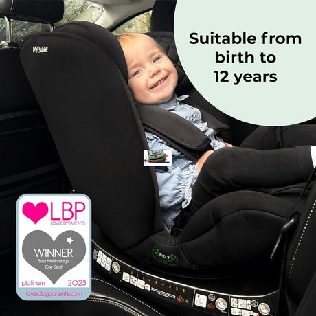 My Babiie MBCSSPIN i-Size (40-150cm) Spin Car Seat - Quilted Black - Kazoop 