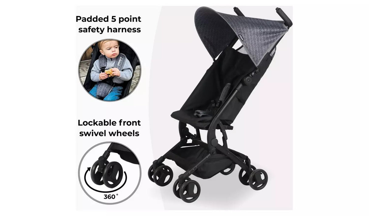 My Babiie MBX5 Dani Dyer Ultra Compact 2 Hand Flat Fold Stroller - Black - Kazoop 