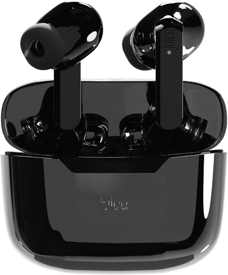 Juice Airphones Play Wireless Bluetooth Earbuds with Charging Case - Black - Kazoop 