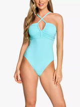 NAIA Beach Monaco One Piece Bandeau Neck Swimsuit - Azure Blue - Size 12