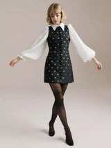 Queens of archive Mari Star Brocade Black/White Baloon Sleeve Mini Dress - M