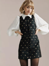 Queens of archive Mari Star Brocade Black/White Baloon Sleeve Mini Dress - M