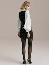 Queens of archive Mari Star Brocade Black/White Baloon Sleeve Mini Dress - M