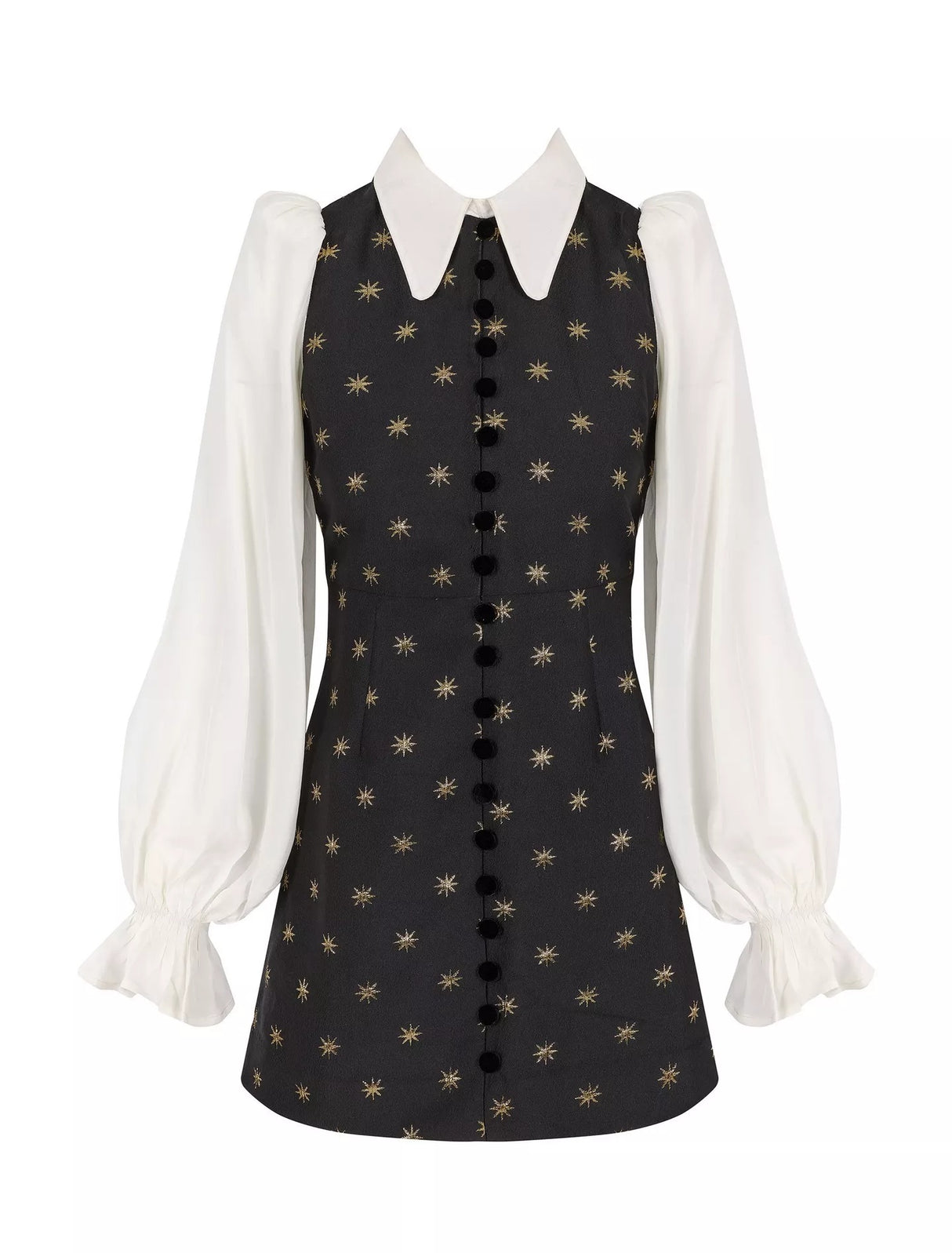 Queens of archive Mari Star Brocade Black/White Baloon Sleeve Mini Dress - M
