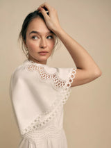 Florere Womens Lace Trim Cotton Short Sleeve Flare Midi Dress White - UK 10