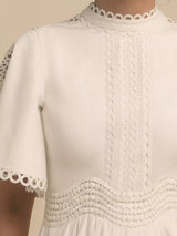 Florere Womens Lace Trim Cotton Short Sleeve Flare Midi Dress White - UK 10