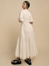 Florere Womens Lace Trim Regular Fit Cotton Midi Dress - White - Size 14