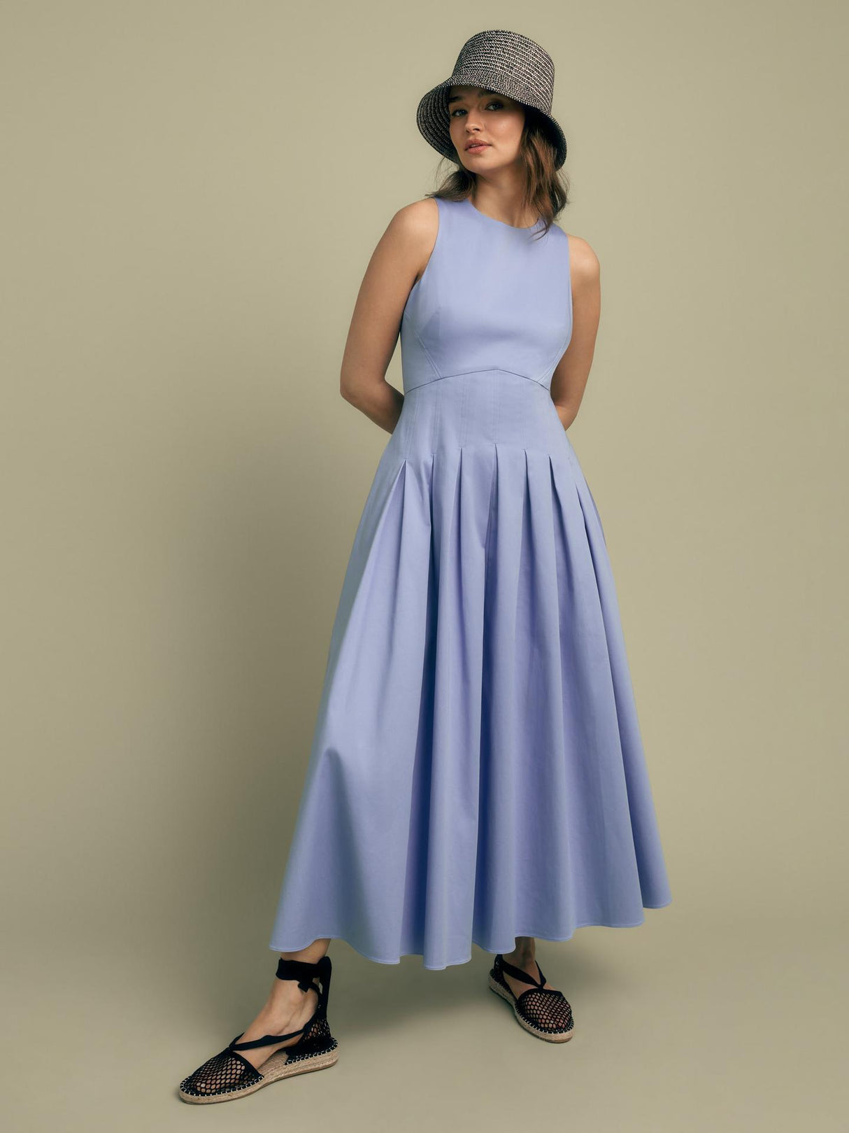 Florere Seam Detail Womens Regular Fit Sleeveless Midi Dress 8 - Light Blue