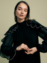 Florere Womens Regular Fit Contrast Ruffle Polyester Mini Dress - 16 - Black