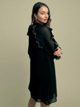 Florere Womens Regular Fit Contrast Ruffle Polyester Mini Dress - 16 - Black