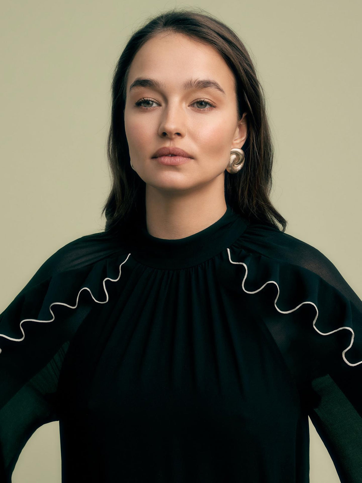 Florere Womens Regular Fit Contrast Ruffle Polyester Mini Dress - 16 - Black