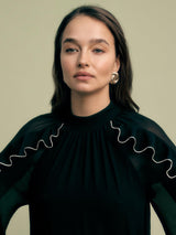 Florere Womens Regular Fit Contrast Ruffle Polyester Mini Dress - 16 - Black