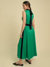 Florere Sleeveless Viscose Colour Block Satin Midi Dress Green/Black Size 12