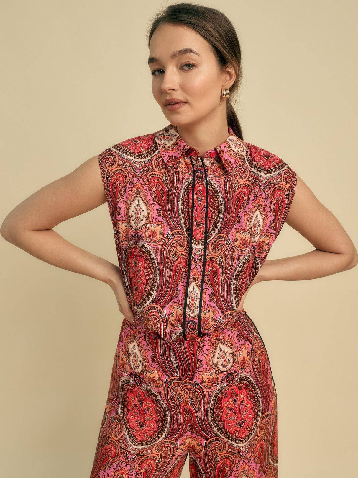 Florere Womens Paisley Print Viscose Wide Leg Trousers Multicolour - Size 16