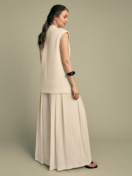 Florere Womens Double Breasted V-Neck Longline Waistcoat Cream - Size 14