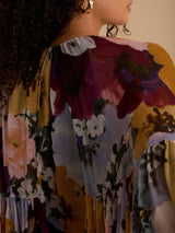 Florere Womens Floral Print Ruffle Cape Viscose Jumpsuit Multi/Black Size 16