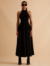 Florere Womens Regular Fit Knitted Halterneck Satin Skirt Dress 10 - Black