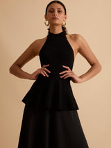 Florere Womens Regular Fit Knitted Halterneck Satin Skirt Dress 10 - Black