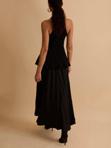 Florere Womens Regular Fit Knitted Halterneck Satin Skirt Dress 10 - Black