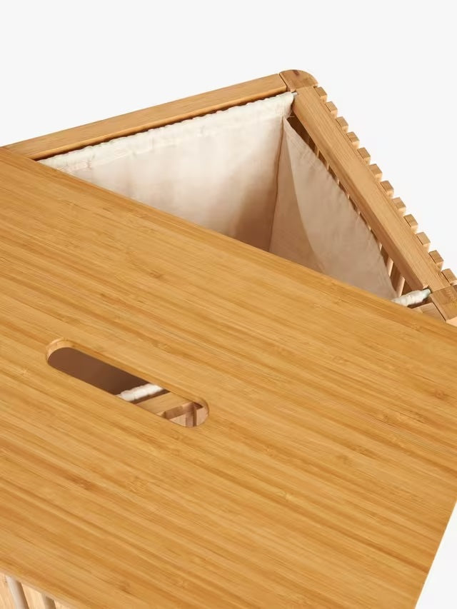 John Lewis Slatted Bamboo Cotton Lining Bathroom Laundry Bin - Natural