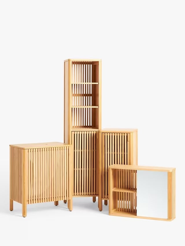 John Lewis Slatted Bamboo Cotton Lining Bathroom Laundry Bin - Natural