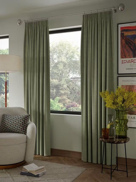 John Lewis Textured Blackout/Thermal Pencil Pleat Curtains 228x182cm - Sage
