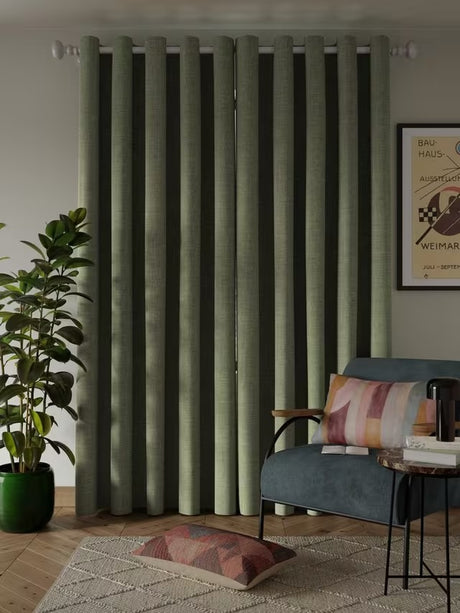 John Lewis Textured Pair Blackout Lined Eyelet Curtains 167 x 274cm - Sage - Kazoop 