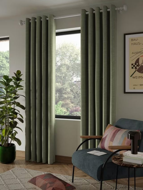 John Lewis Textured Pair Blackout Lined Eyelet Curtains 167 x 274cm - Sage - Kazoop 