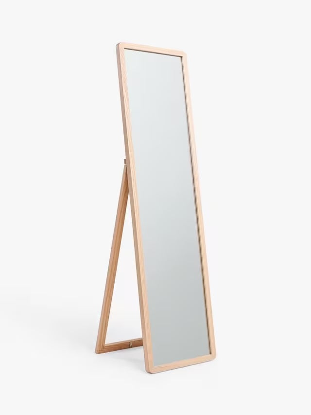 John Lewis Slim Natural Solid Oak Wood Full-Length Cheval Mirror 160 x 42cm