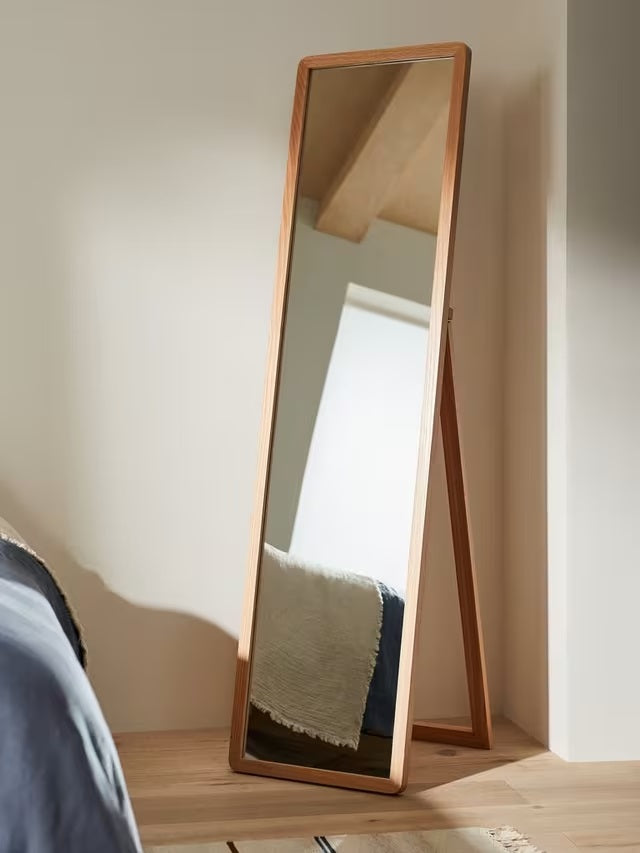 John Lewis Slim Natural Solid Oak Wood Full-Length Cheval Mirror 160 x 42cm