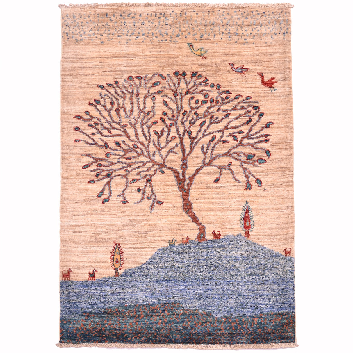 Gooch Oriental Pictorial Hand-knotted Wool Rug X-Small 118 x 84cm - Natural - Kazoop 