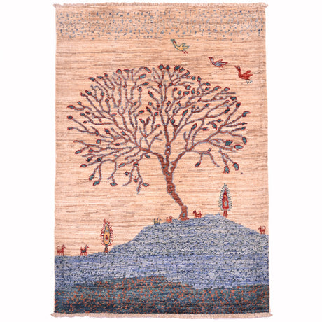 Gooch Oriental Pictorial Hand-knotted Wool Rug X-Small 118 x 84cm - Natural - Kazoop 