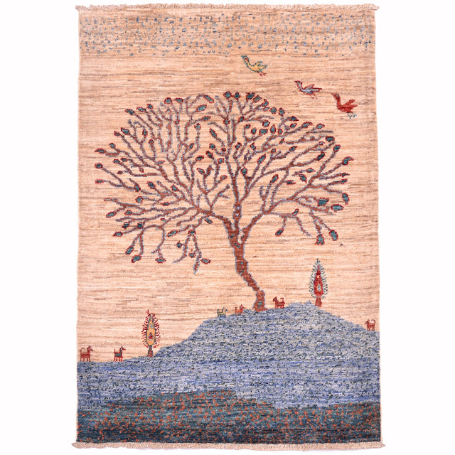 Gooch Oriental Pictorial Hand-knotted Wool Rug X-Small 118 x 84cm - Natural - Kazoop 