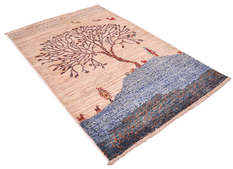 Gooch Oriental Pictorial Hand-knotted Wool Rug X-Small 118 x 84cm - Natural - Kazoop 