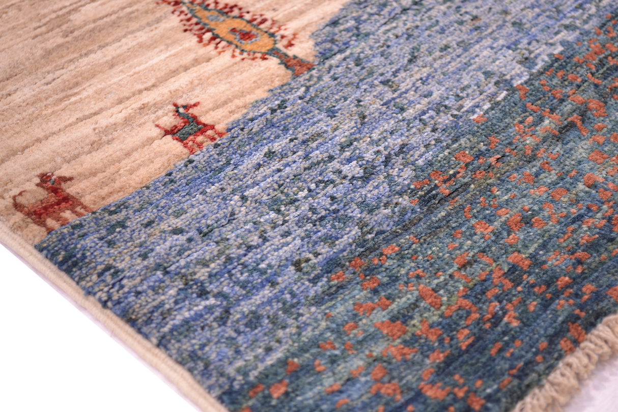 Gooch Oriental Pictorial Hand-knotted Wool Rug X-Small 118 x 84cm - Natural - Kazoop 