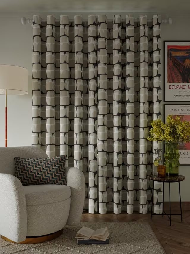 Scion Going Lohko Pair Lined Eyelet Curtains W228 x D228cm - Putty/Charcoal