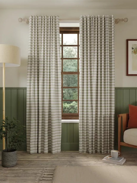 John Lewis Gingham Check Weave Pair Lined Curtains W167 x Drop 182cm - Putty - Kazoop 