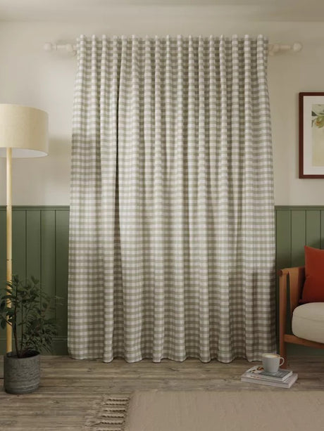 John Lewis Gingham Check Weave Pair Lined Curtains W167 x Drop 182cm - Putty - Kazoop 