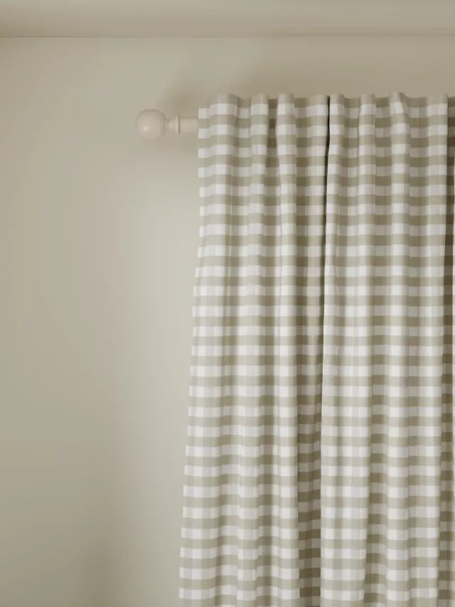 John Lewis Gingham Check Weave Pair Lined Curtains W167 x Drop 182cm - Putty - Kazoop 