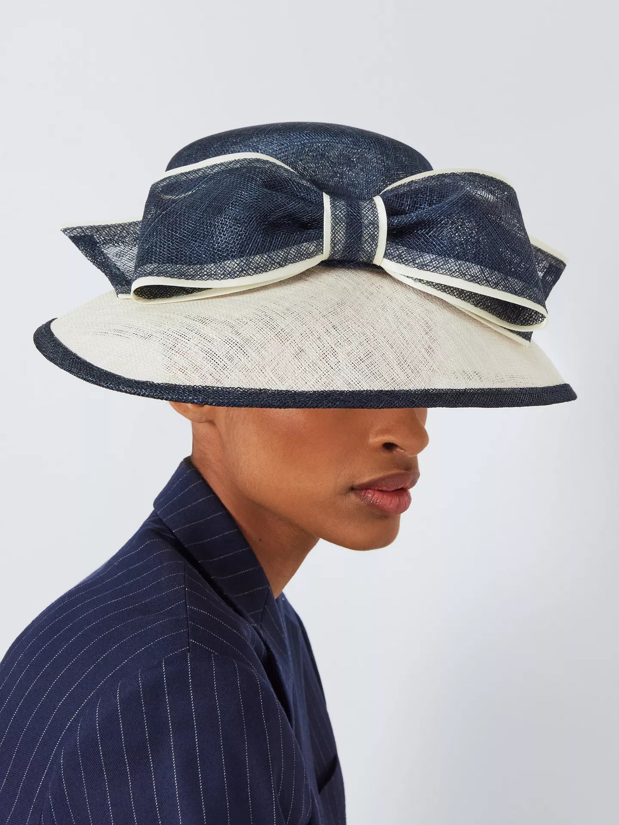 John Lewis Women's Betty Large Bow Abaca Asymmetric Downturn Hat - Navy