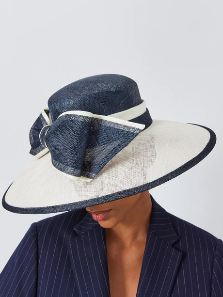 John Lewis Women's Betty Large Bow Abaca Asymmetric Downturn Hat - Navy