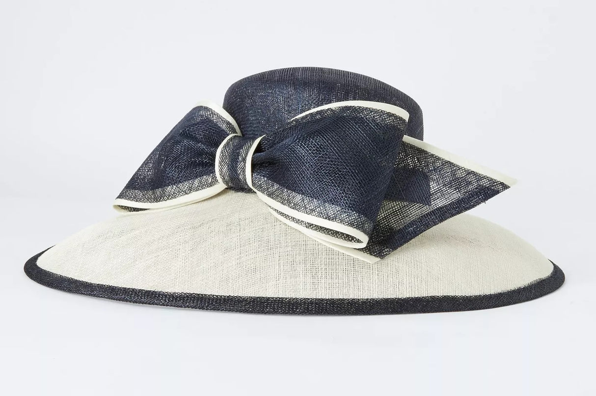 John Lewis Women's Betty Large Bow Abaca Asymmetric Downturn Hat - Navy