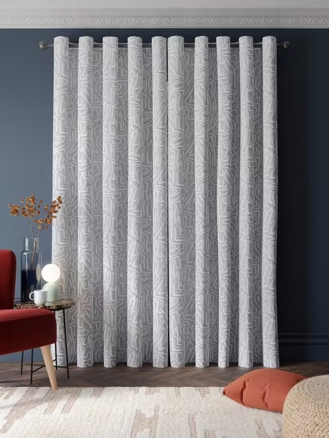 Harlequin Melodic Geometric Pair Lined Eyelet Curtains 228x228cm - Grey/Sand