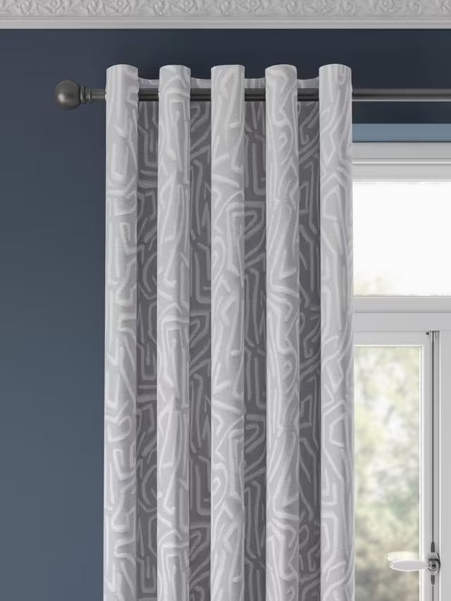 Harlequin Melodic Geometric Pair Lined Eyelet Curtains 228x228cm - Grey/Sand